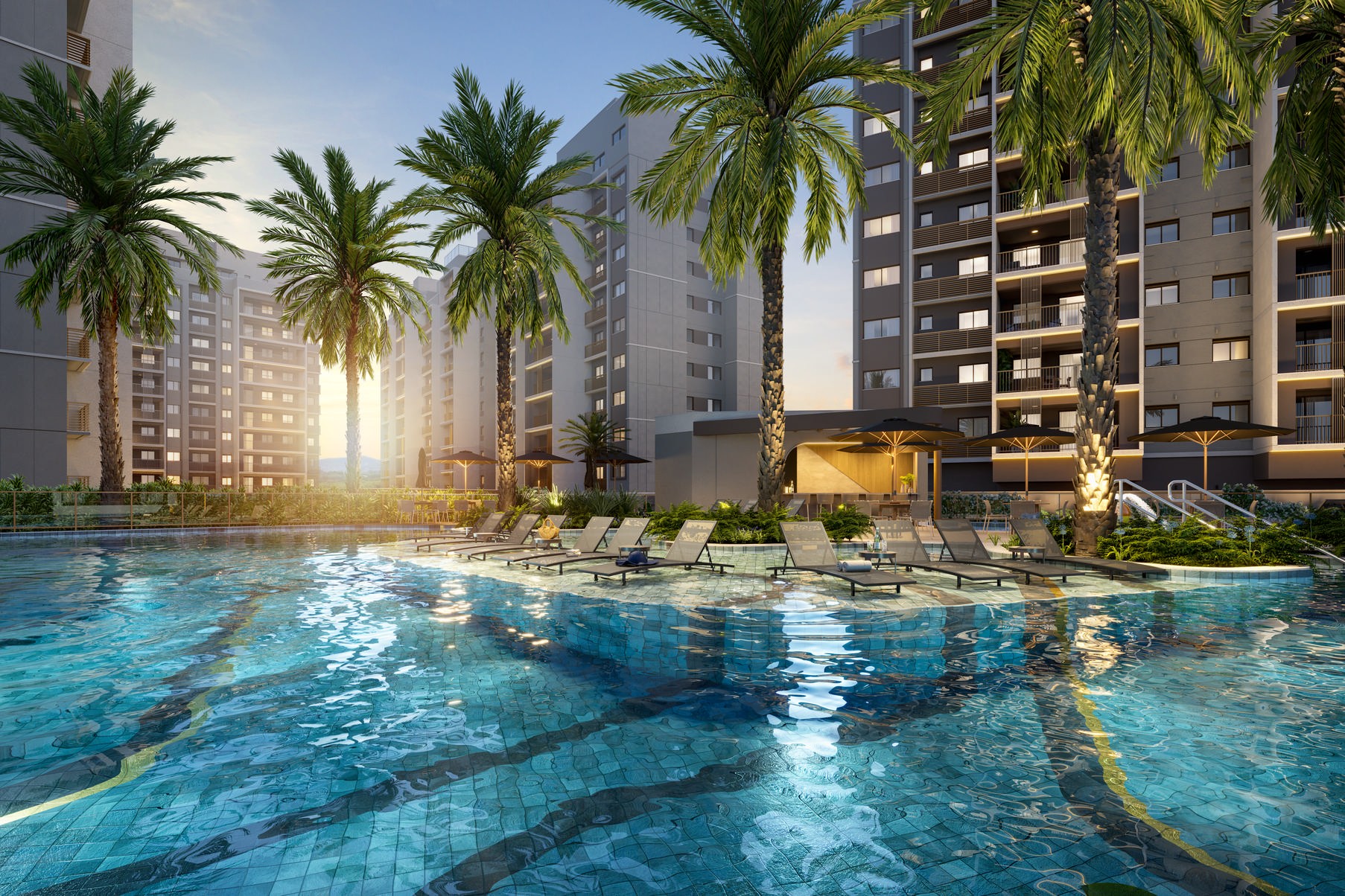 Piscina com deck molhado do WE Barra by Living